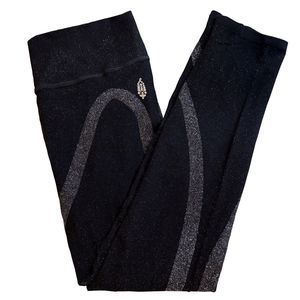 FP MOVEMENT WOMEN'S BLACK GRAY SPARKLE LEGGINGS STRETCHABLE YOGA ATHLETIC MEDIUM